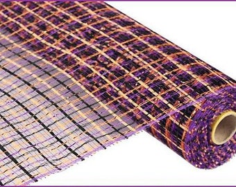 21" X 10 yd Purple/Black/Orange Basket Weave Mesh