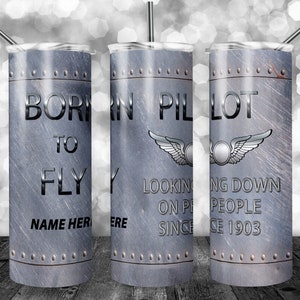 Born to Fly Pilot | 20 oz SKINNY Tumbler Design | Add a name | Personalized | Digital Download | Sublimation image | png file