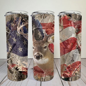 Deer and Flag | Camo background | Hunting | Skinny tumbler wrap 20 oz | digital image | sublimation | png file