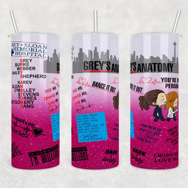 Greys Anatomy with Pink Ombre Background | Digital Download | Waterslide | Sublimation | PNG | Glitter Background