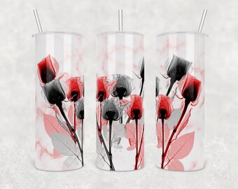 Tulipes rouges et grises à rayons X Fond en marbre fumé rouge | 20 oz Skinny Tumbler Wrap | | de téléchargement numérique | d’image de sublimation fichier png