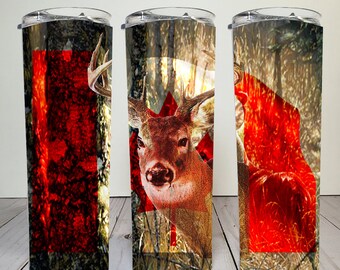 Deer and Canadian Flag | Hunting | Skinny Tumbler wrap 20 oz | Digital download | Sublimation | PNG