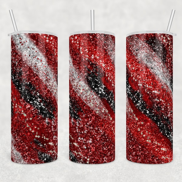 Red, Black and Silver Abstract Glitter Milkway | 20 oz Skinny Tumbler Wrap | Digital Download | Sublimation | png file