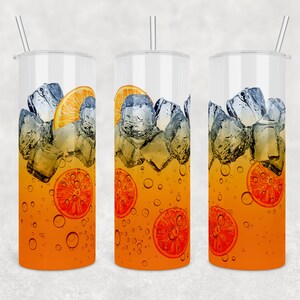 Bubbly Orange drink with ice in a glass | 20 oz skinny tumbler | Digital Download | Waterslide | Sublimation | PNG File