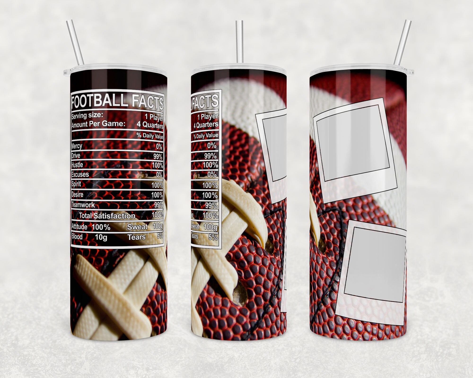 20 oz SKINNY tumbler | Football Facts with Photo Frames | Digital Download | Waterslide | Sublimation | PNG File