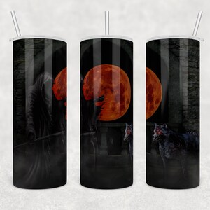 Reaper and Hell Hound with Blood Moon | 20 oz Skinny Tumbler Wrap | Digital Download | Sublimation image | png file
