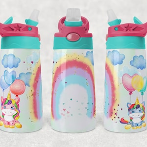 Unicorn on White Background | Kids Flip Top Cup | 12 oz Sippy Cup | sublimation | waterslide | PNG