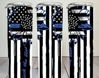 Back the Blue Police Officer | USA Flag | Sunflower | Skinny Tumbler Wrap | Digital Download | Sublimation | png file