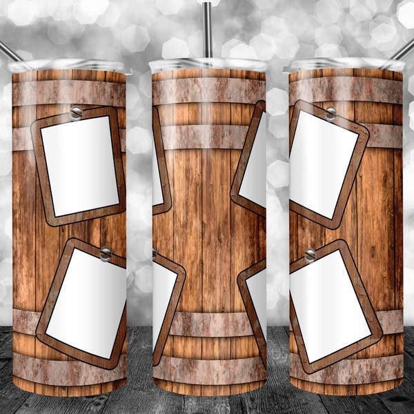 20 oz Skinny Tumbler Wrap | Wooden Barrel Photo Panel | Digital Download | Sublimation | png file