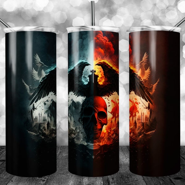 Good and Evil | 20 oz SKINNY Tumbler Design | Heaven and Hell | Skull | Personalized | Digital Download | Sublimation image | png file