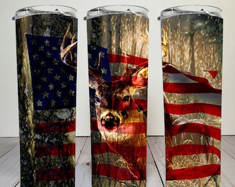 Deer and Flag | American Flag | Hunting | Skinny Tumbler wrap 20 oz | Digital download | Sublimation | PNG