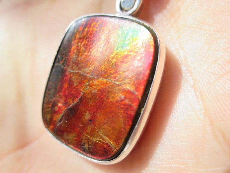 Grade Rare Ammolite Sterling Silver Pendant Necklace AAA