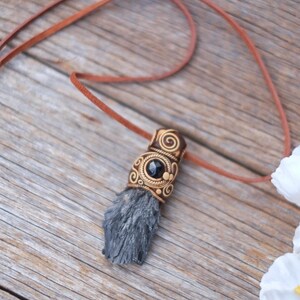 Raw Black Kyanite With Black Agate Pendant Necklace Handmade Polymer Clay Crystal Talisman Protective and One of a kind