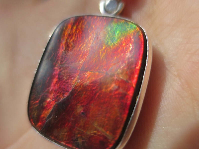 Grade Rare Ammolite Sterling Silver Pendant Necklace AAA