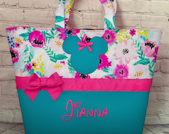 Minnie Mouse Floral Diaper Bag - Diaper Bag for a Girl - Minnie Mouse Baby Bag - Hot Pink - Turquoise - Teal - Berry