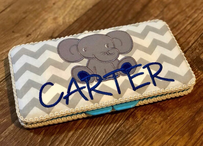 Chevron Elephant Travel Wipes Case Blue Baby Boy Etsy