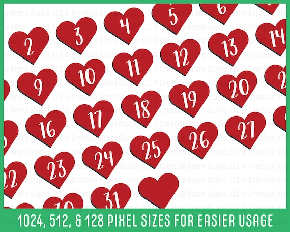 Heart Digital Stickers - Heart PNG Numbers - Number Stickers for Planners -  Digital Stickers for Goodnotes - Precropped Digital Stickers