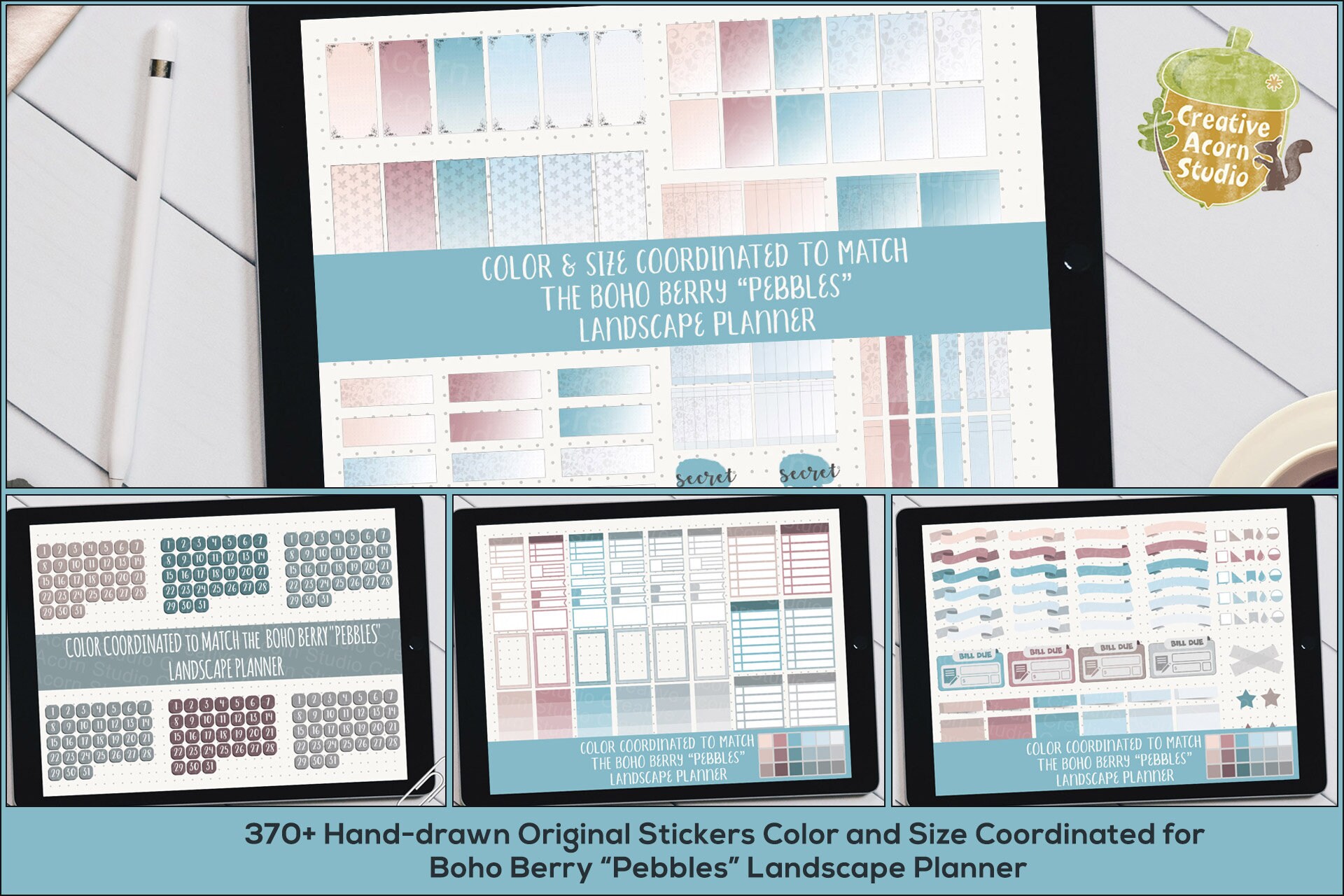 Colored Number Stickers Color Coordinated for the Boho Berry pink Lemonade  Landscape Planner 