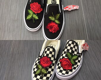 black and white vans with roses