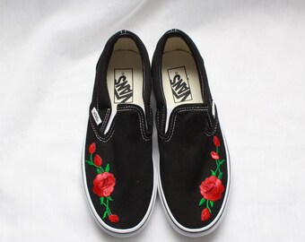 Vans slip on red rose buds unisex wear Christmas gift birthday gift  stylish back to school