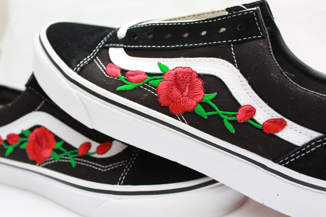 Red rose vans old skool back to school summer time unisex Etsy