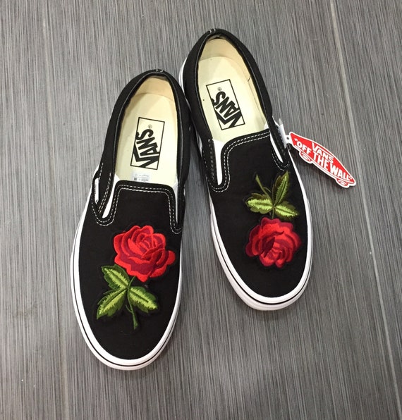 black vans with red roses