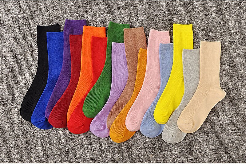 Textured Crew Socks, Solid Color Sporty Mid Tube Socks, Comfort