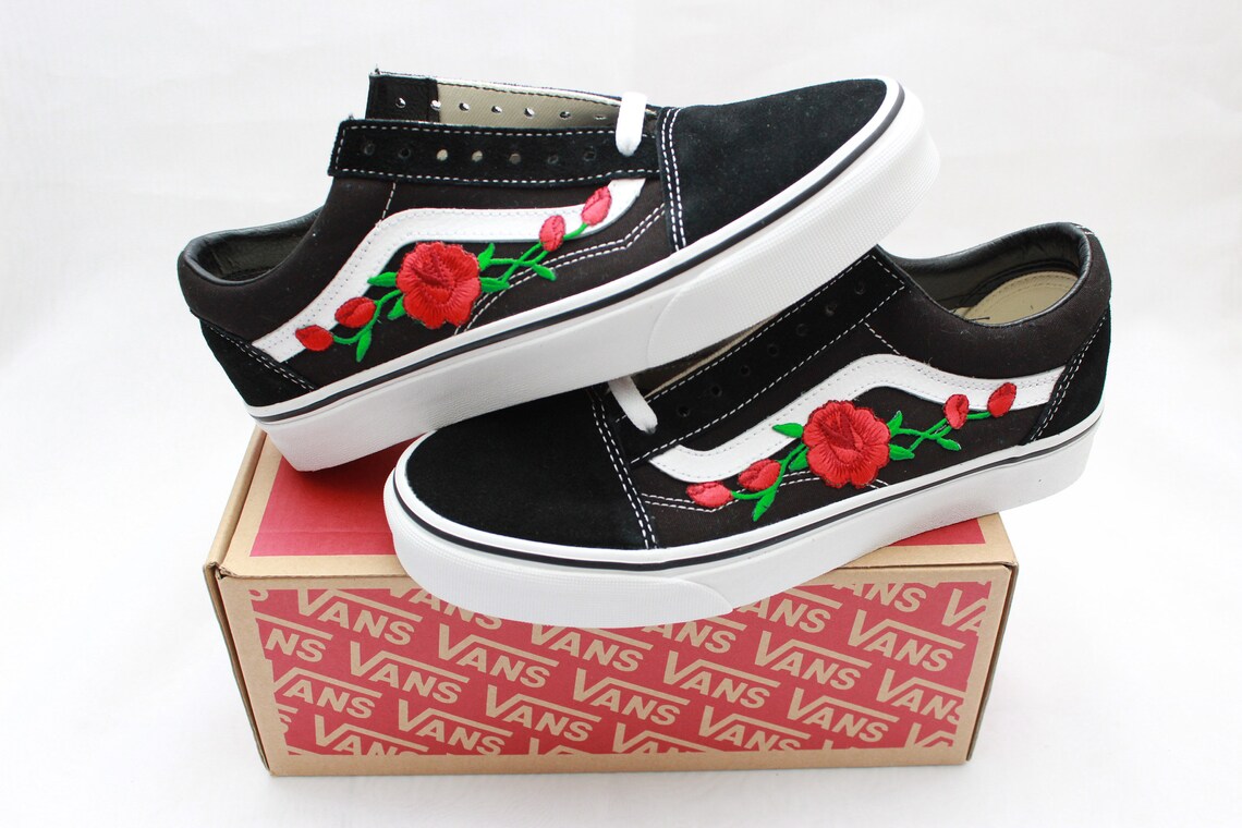 Red Rose Vans Old Skool Back to School Summer Time Unisex Etsy