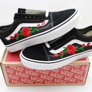 red rose vans old skool back to school summer time unisex shoes