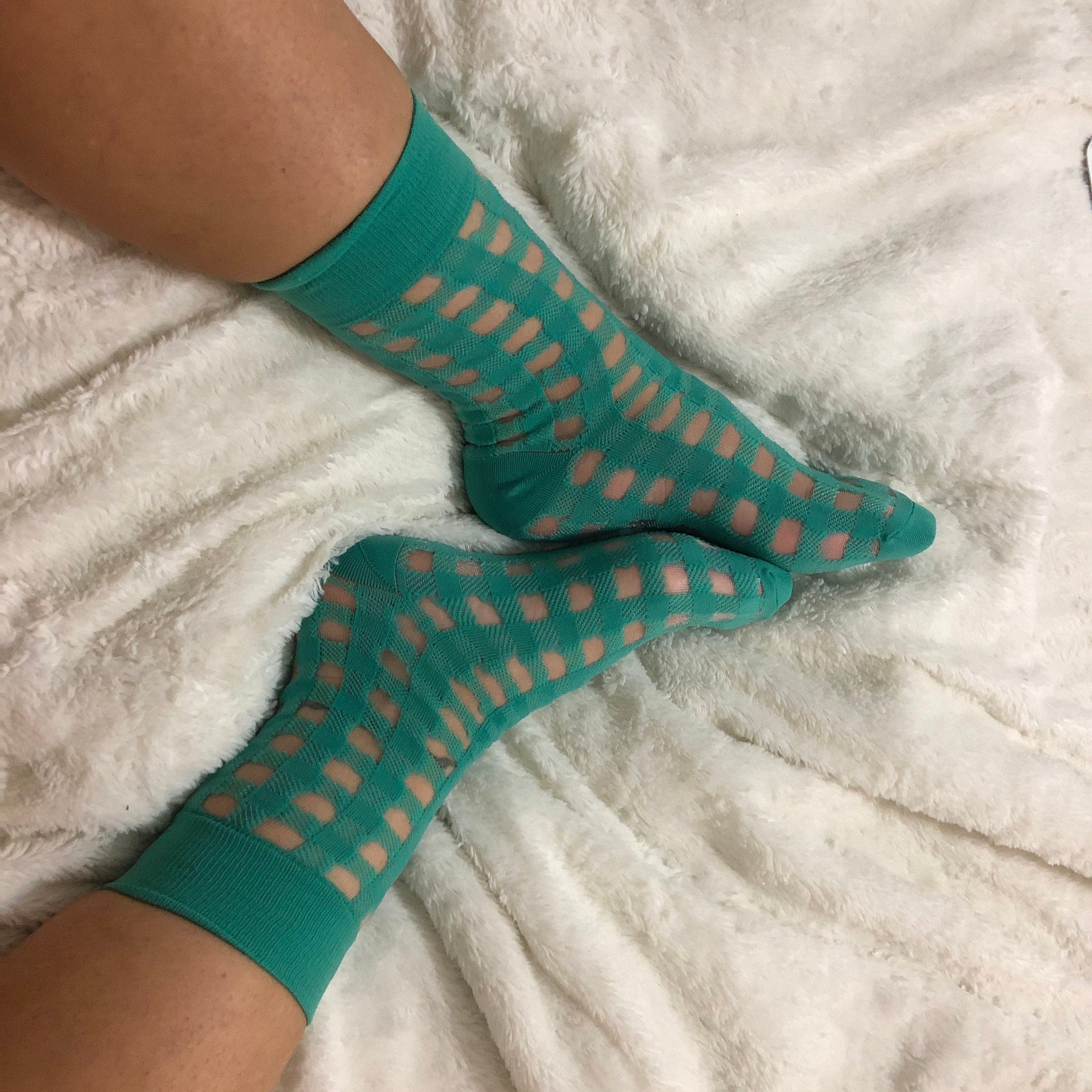Fashion Cute Fun Socks For Women Blue Green Lingge Fashion Cute Fun Socks For Women Blue Green Lingge