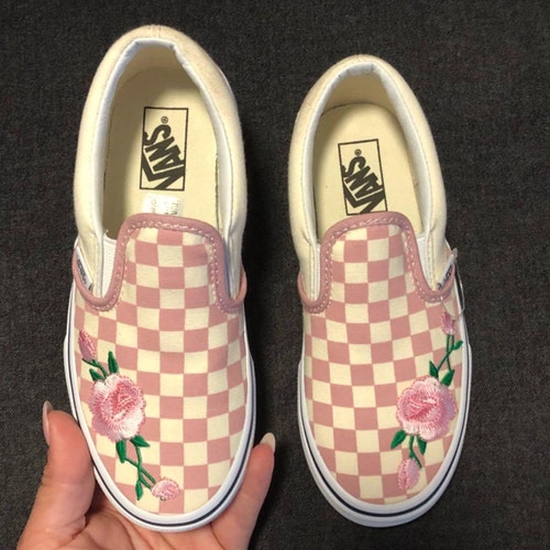 checkered vans with roses