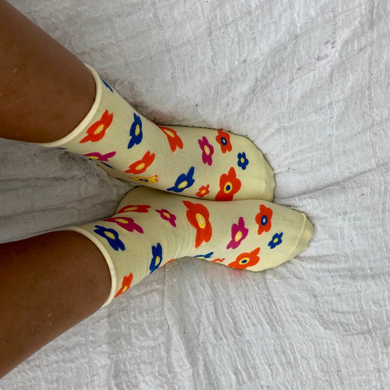 Flower Socks, Yellow Socks, Cotton Socks, Cute Socks, Woman Socks, Girl ...