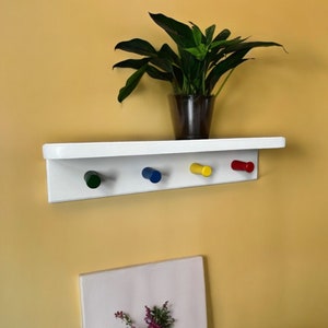 Handmade Wooden Coat Hooks with Shelf: Multi-Coloured Pegs, Children&#39;s Room Decor