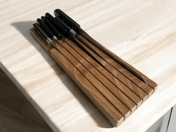 Solid Oak Handcrafted Knife Holder for Kitchen Draws.  Made in UK.