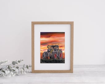 Impression d'art tracteur Fendt : décoration de ferme au coucher du soleil signée