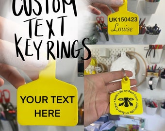 CUSTOM text cattle tag cow tag keyrings keychains