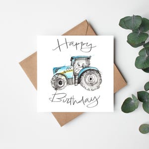 Tarjeta de felicitación para el Día del Padre con tractor New Holland, tarjeta de felicitación para agricultores, entusiastas de los tractores, agricultura.