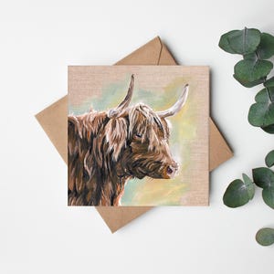 Highland Cow Linen Greeting Card: Blank Inside