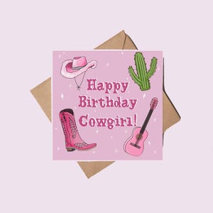 Verjaardag Cowgirl-wenskaart, westerse verjaardagskaart voor cowgirls, wenskaart landthema leuke grappige kaart, westers land gepersonaliseerd