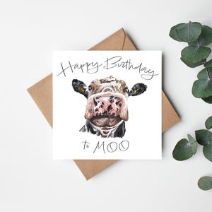 Carte de voeux A6 vache « Happy Birthday To Moo » personnalisée, carte d'anniversaire d'amoureux des vaches, cadeau de fermiers laitiers, agriculture