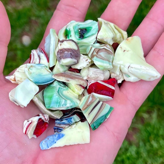 Rainbow Mix- Minis, uranium slag glass cullet chunks, Houze Convex Glass Co.