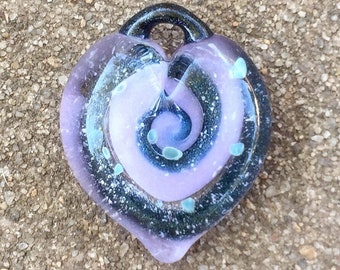 Heart Pendant- Custom Handmade Glass Pet Ash Galaxy Pendant Keepsake Memorial Jewelry