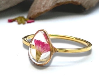 Pink Waxflower Teardrop Ring