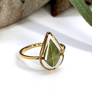 Eucalyptus Leaf Ring, Botanical resin Australian handmade jewellery