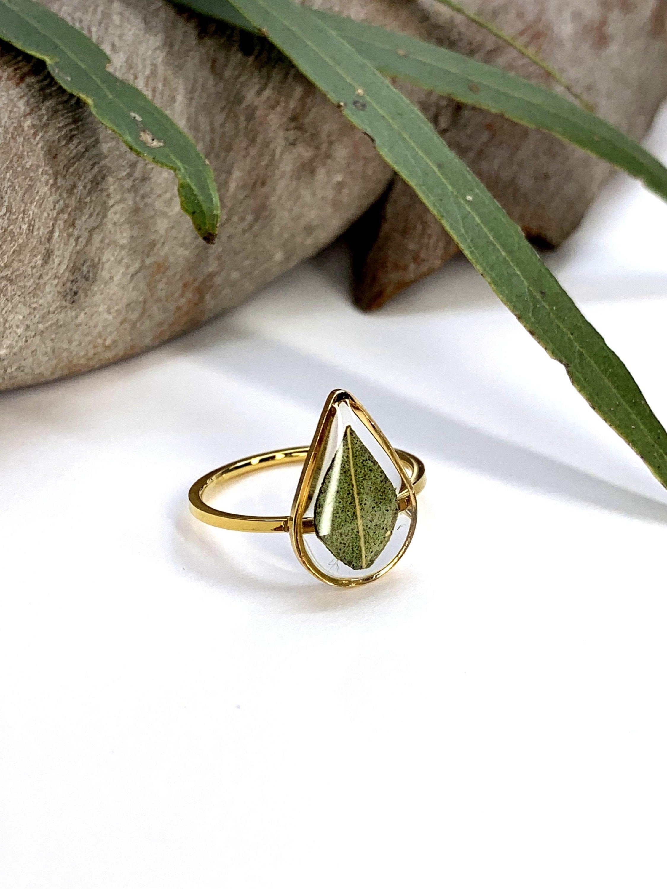 Eucalyptus Leaf Ring Botanical Resin Australian Handmade