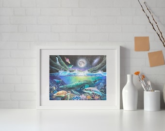 Impresión artística de vida silvestre oceánica de 8,5" x 11"