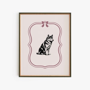 Impression chambre d&#39;enfant chien Husky rose, impressions numériques vintage, impression d&#39;art pour chambre d&#39;enfant, impression chien avec noeud, art mural, téléchargement numérique