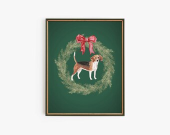 Beagle Dog Nursery Print Christmas , Vintage Digital Prints, Nursery Art Print, Holiday Dog Print, Wall Art, Digital Download