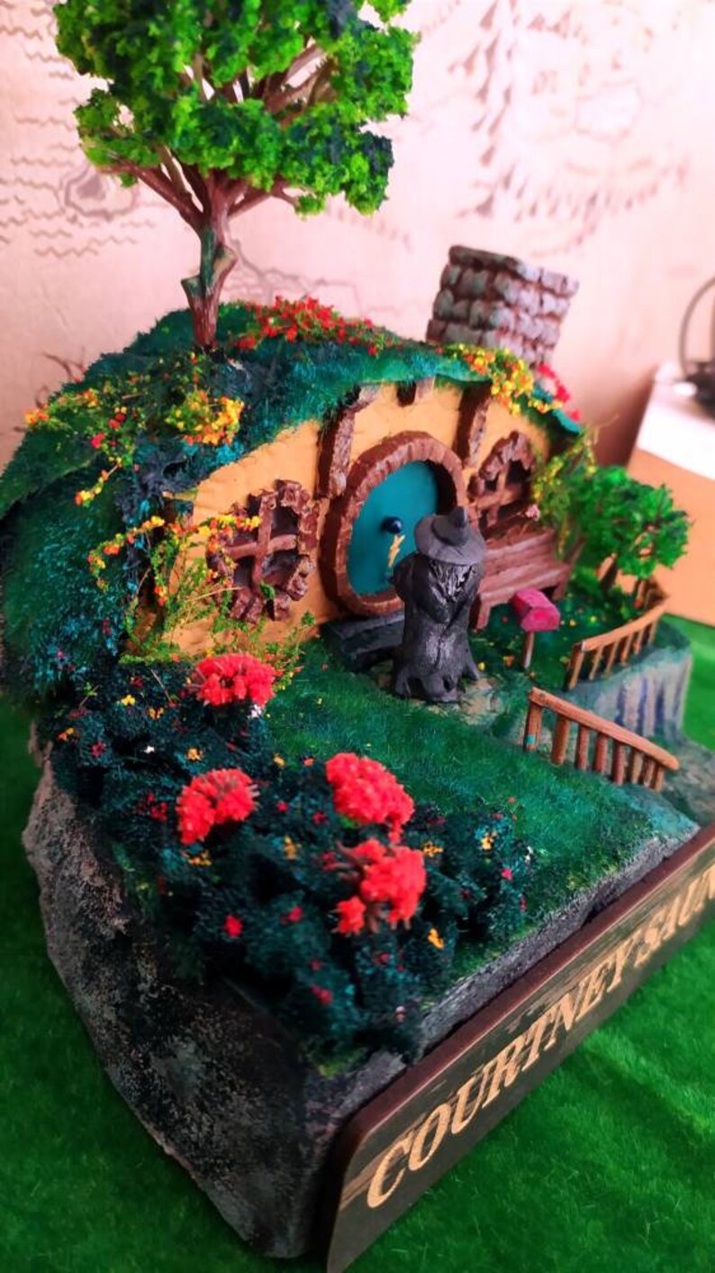 Hobbit House Diorama Shire  Hobbit Hole Hobbiton Can personalize , Any name/word can be written