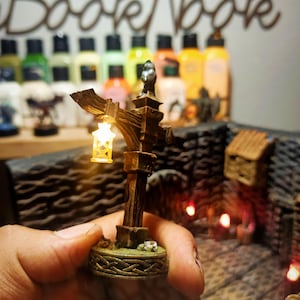 Hand-Crafted LED Street Lantern Miniature, Medieval Fantasy DND Scenery, Owl Design